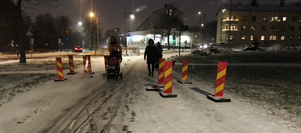 Samma chikaner på pendlingscykelbanan vid Olbergsgatan